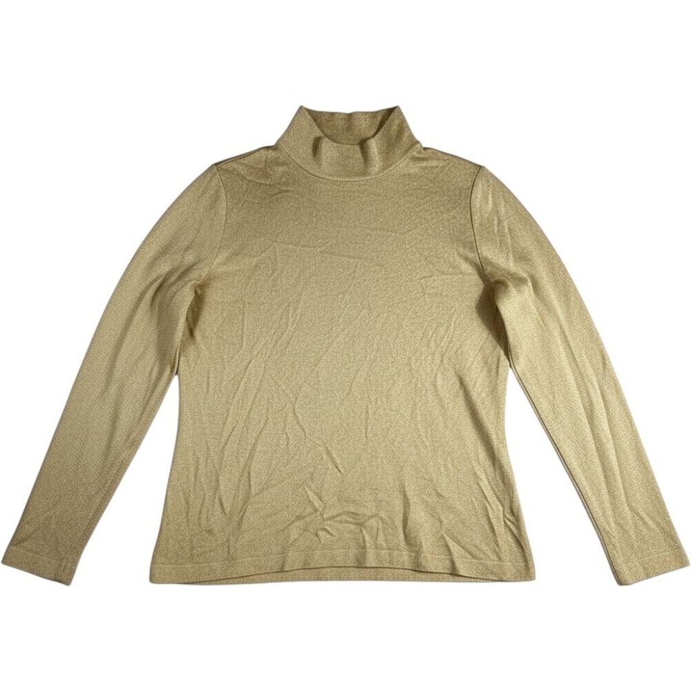 St. John Collection Marie Gray Gold Metallic Mock Neck Half Zip Knit Top L